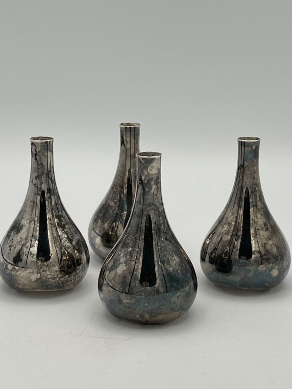 Silver Plated 4Pc Set Onion Teardrop Candle Holders Tarnished 1960s
